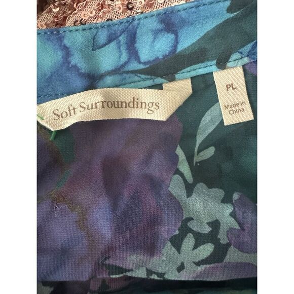 Soft Surroundings Women PL Mariposa Button Up Blouse Blue Watercolor Under Shirt - Picture 5 of 5